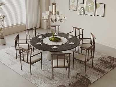 新中式餐桌椅 中式餐桌椅 宋式餐桌椅 圆形餐桌椅 餐桌椅组合