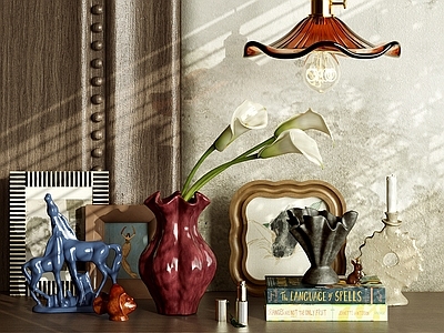 中古风摆件组合 装饰摆件组合 陶罐花瓶 艺术插花 玻璃吊灯 饰品摆件