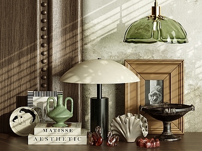 中古风摆件组合 装饰摆件组合 台灯 书籍书本 饰品摆件 陶罐花瓶