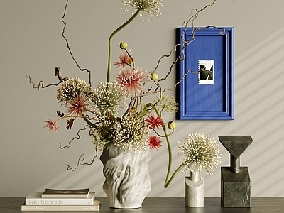 现代简约花艺 花艺摆件 艺术插花 陶罐花瓶 鲜花花卉 装饰摆件组合