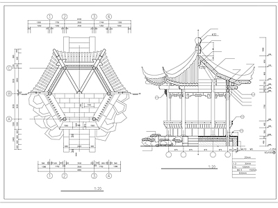 中式亭子 六角亭 施工图