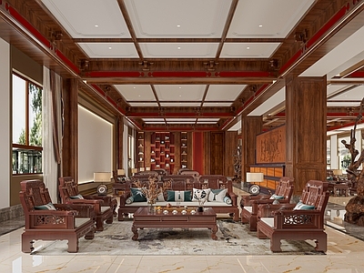 新中式酒店大堂 中式古典酒店大厅