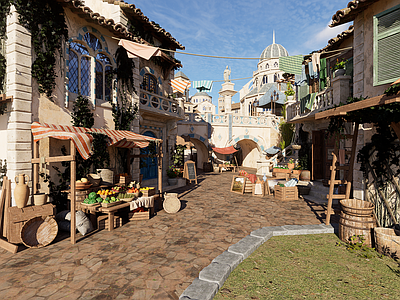 地中海风格商业街 欧式市场环境