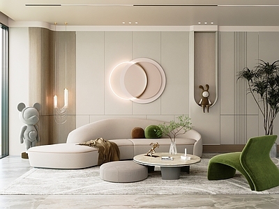 奶油风家居客厅 现代创意客厅 奶油客厅