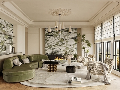 法式轻奢别墅客厅 法式轻奢别墅客厅