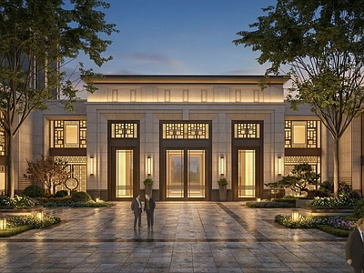 新中式售楼处建筑 大门