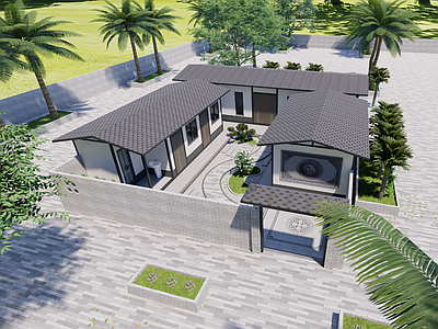 新中式四合院 三合院 钢结构房屋 revit