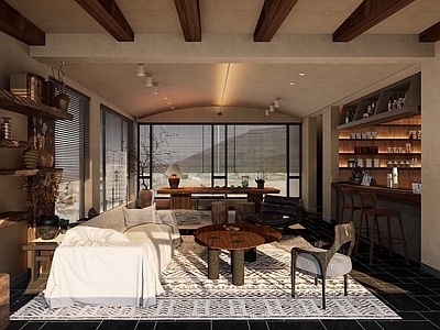 侘寂民宿 侘寂风度假民宿 网红咖啡吧台 山野露台茶歇区 网红打卡民宿 复古木质质感