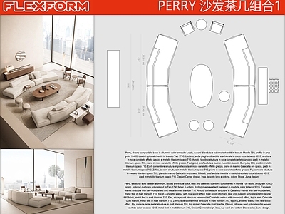 现代沙发 Flexform PERRY沙发 沙发茶几组合图块 客厅沙发茶几组合 弧形沙发 施工图
