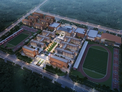 新中式学校外观 现代学校