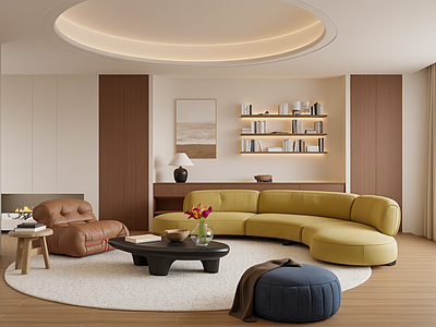 奶油风家居客厅 复古客厅 沙发茶几组合