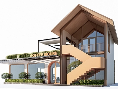 现代原木风餐饮建筑 现代驿站建筑 商店建筑 咖啡厅建筑 小公建