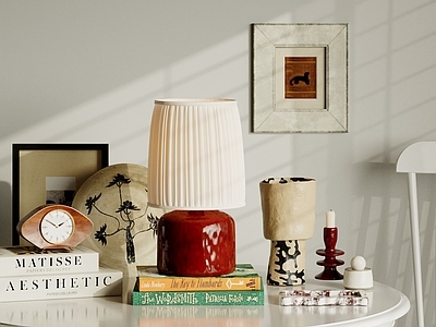 中古风摆件组合 中古装饰摆件组合 台灯 书籍书本 饰品摆件 挂画