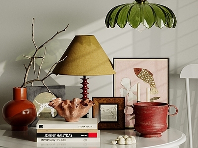 中古风摆件组合 中古装饰摆件 吊灯台灯 书籍书本 陶罐花瓶 挂画