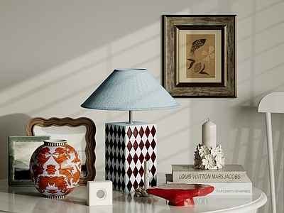 法式摆件组合 装饰摆件组合 台灯 陶瓷花瓶 挂画 饰品摆件