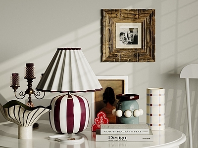 法式摆件组合 装饰品摆件 台灯 挂画 书籍 花瓶