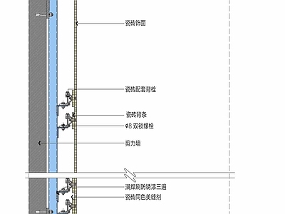 墙面节点 瓷砖干挂墙面节点 施工图