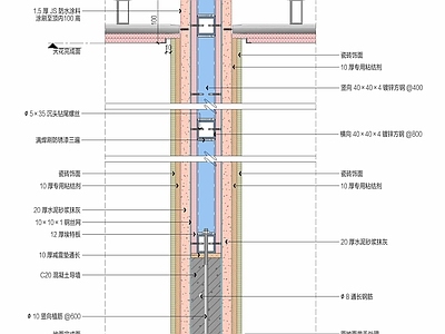 墙面节点 钢架隔墙瓷砖湿贴 施工图