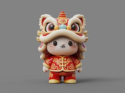 新中式卡通雕塑摆件 醒狮美陈 醒狮玩具 醒狮ip 醒狮