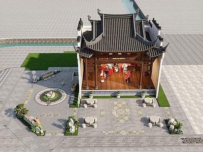 新中式景观广场景观 乡村戏台 乡土铺装 乡村小广场