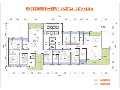 现代轻奢住宅楼建筑 第四代住宅 一梯两户户型 T2大平层户型 新规零公摊户型 边厅全景舱户型 施工图