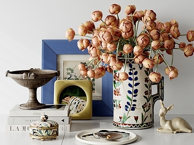 中古风摆件组合 法式装饰摆件组合 花艺摆件 陶瓷花瓶 书籍挂画 桌面摆件
