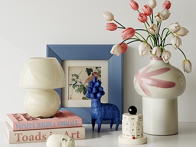 现代摆件组合 装饰摆件组合 花艺摆件 陶瓷花瓶 台灯雕塑 书籍挂画