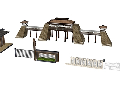 新中式入口大门 大门建筑 中式建筑 塔楼 岗亭 景区大门建筑