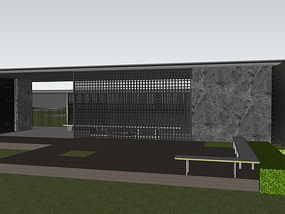 现代极简售楼处建筑 住宅景观 住宅廊架 住宅回廊 室外平台