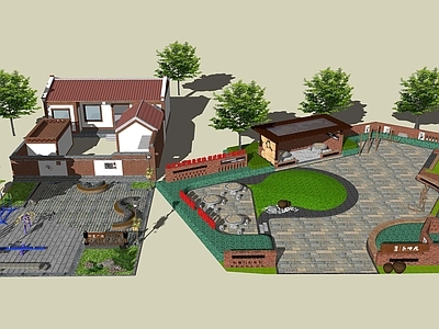 新中式乡村庭院 健身公园文化广场