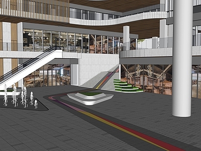 现代简约商业综合体景观 商业综合体 商业景观 商业旱喷 商业地下空间