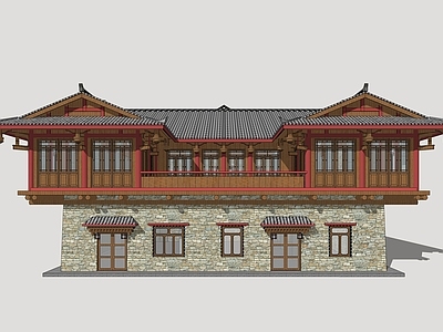 新中式民宿建筑 藏羌民宿 藏羌民居建筑 羌族商业街 藏族商业建筑