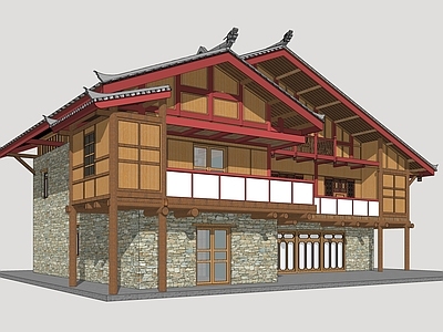 新中式民宿建筑 藏羌风格建筑 藏羌商业建筑 羌族商业街 藏族商业建筑