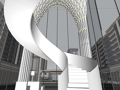 极简主义售楼处建筑 售楼处超级IP 超级窗景设计 室内透景 旋转楼梯中景