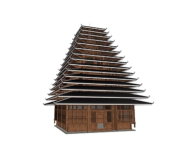 侗族传统建筑风格古建筑 程阳八寨 侗族鼓楼 岩寨鼓楼 西南民族建筑 吊脚楼