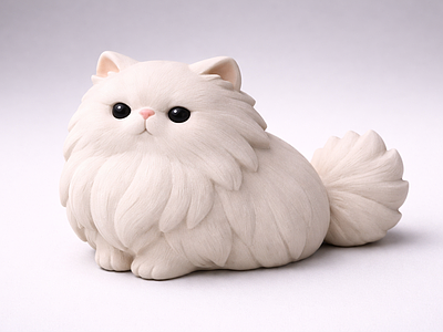 奶油风雕塑摆件 长毛 波斯猫 AI渲染 美陈 雕塑