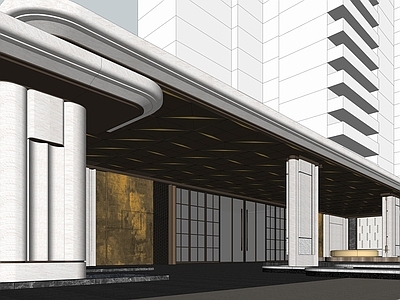 新中式售楼处建筑 海派弧线立面风格 小区入口大门 售楼处入口大门