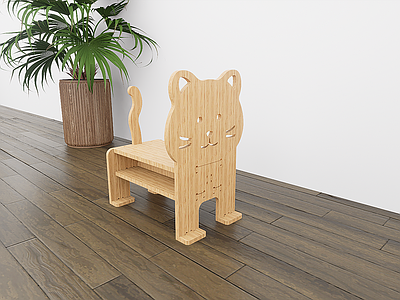 原木风儿童椅 小猫坐凳 CAD图纸 海洋板DIY