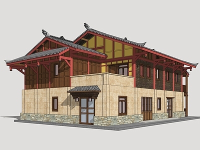 新中式民宿建筑 藏羌风格建筑 藏族建筑 藏羌商业建筑 民族商业建筑