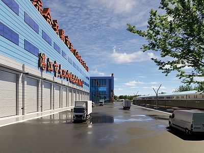 新中式办公园区景观 产业园 农业基地 广场鱼池 办公厂房 工业园区