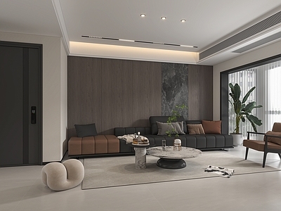 现代简约家居客厅 客餐厅 黑白灰 现代 客厅 餐厅