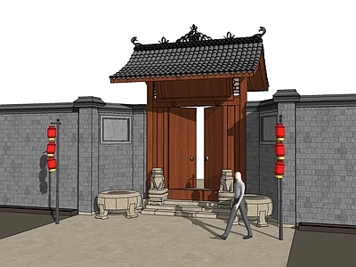 新中式四合院 中式景观大门