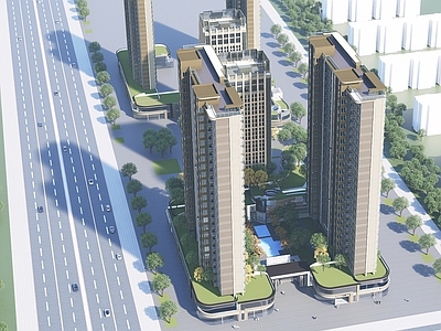 现代主义小区建筑 沙盘建筑 商业住宅 岸边南宫写字楼 底商小区