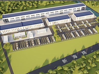 现代简约物流中心 物流中心 大型停车场 产业园ch 厂房工厂 办公综合楼