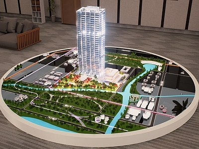 现代主义简模规划 沙盘 售楼部商业街区 市政公园城市绿带 规划沙盘