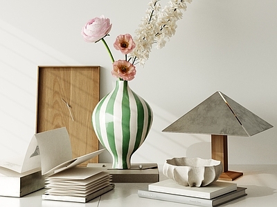现代简约摆件组合 中古装饰摆件组合 花艺摆件 书籍书本 台灯 桌面摆件