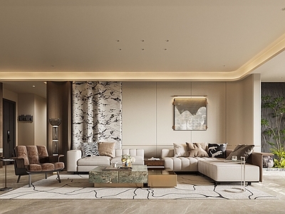 现代轻奢别墅客厅