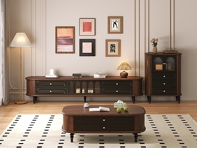 中古风电视柜 家具茶几电视柜 中古风格 灯光齐全