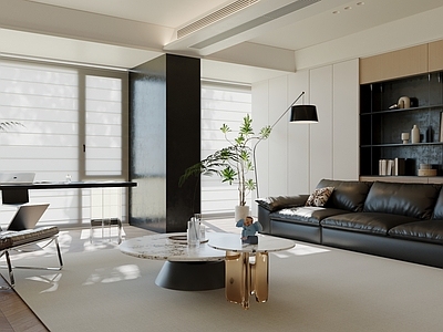 现代简约家居客厅 现代极简客厅 现代轻奢客厅 现代意式客厅 黑白灰客厅 沙发茶几书柜书桌