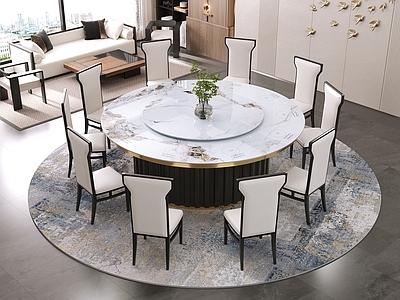 现代轻奢餐桌 大圆桌 家具餐桌椅 电磁炉